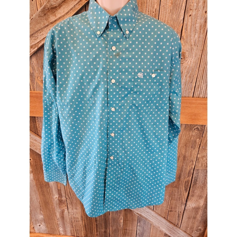 Wrangler teal bright geometric western button up size large cowboy rodeo unique